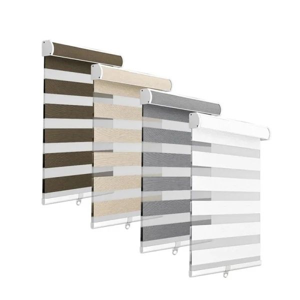 Cortinas cebra con franjas alternadas en varios tonos