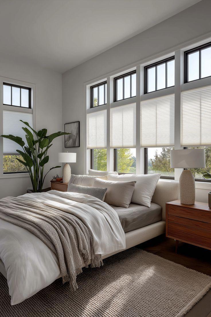 Dormitorio con cortinas screen instaladas y entrada de luz natural